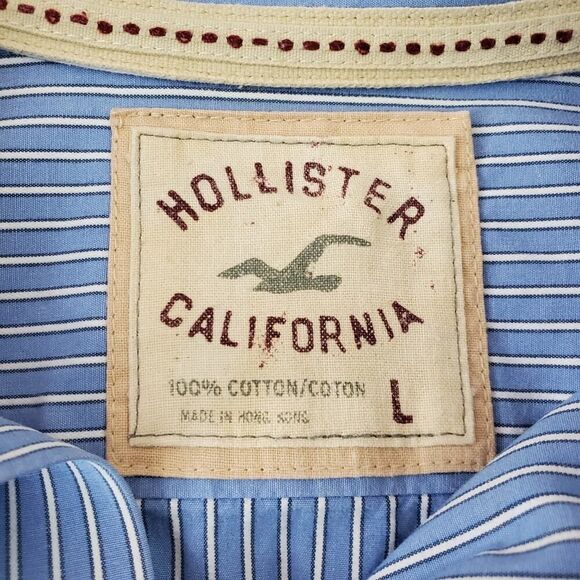 Hollister Striped Button Down Shirt Blue Large - Picture 3 of 8